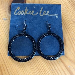 Cookie Lee, black crystal dangle earrings
